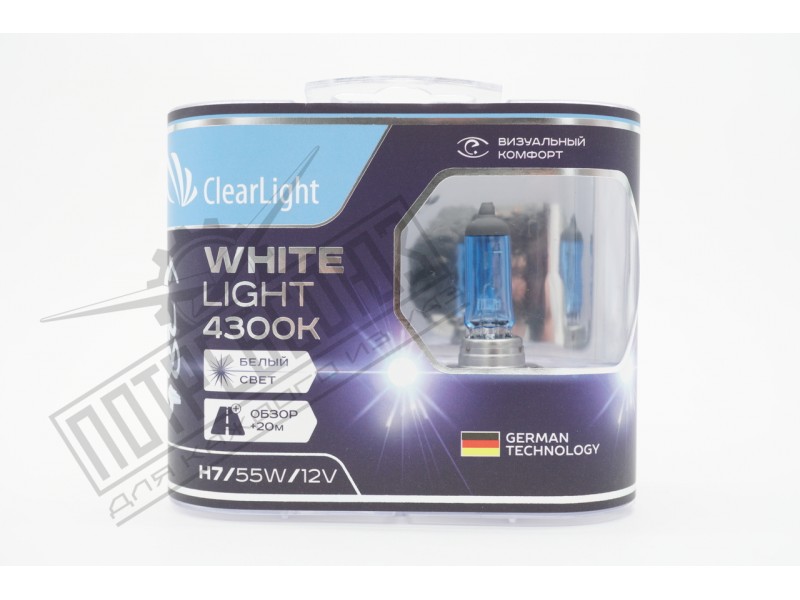 Лампа фарная 55W 12V H7 4300K ClearLight WhiteLight (2 шт) / MLH7WL